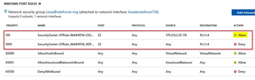 Security Center NSG deny rule