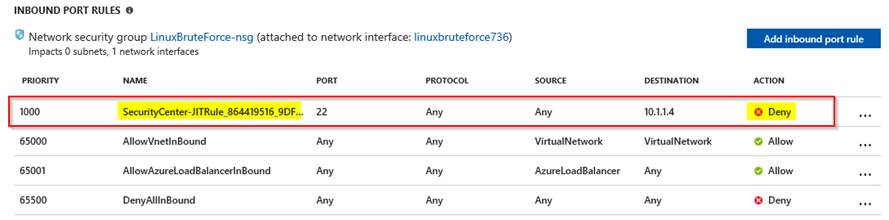 Security Center NSG deny rule